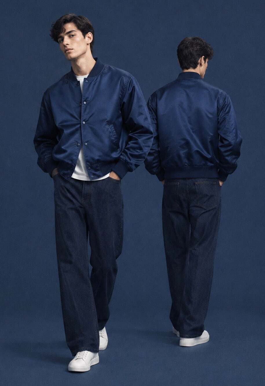 Vintage Snap 'n' Wear Navy Blue Nylon Baseball Jacket Mens Size XXL NWT
